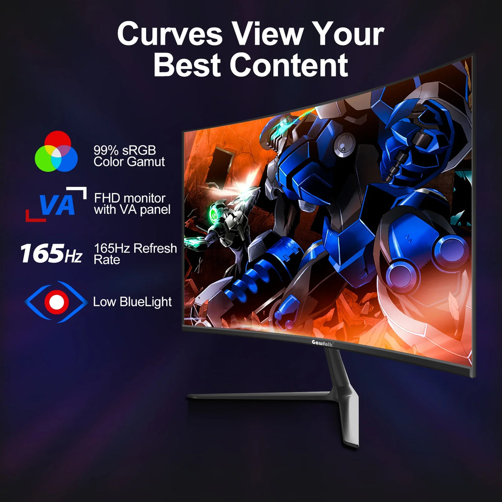 Gaming Monitor 24 Inch 144Hz/165Hz, Computer Monitor FHD 1080P LED VA Display, Ultra-Thin Frameless Screen PC Monitor HDMI DP, Black