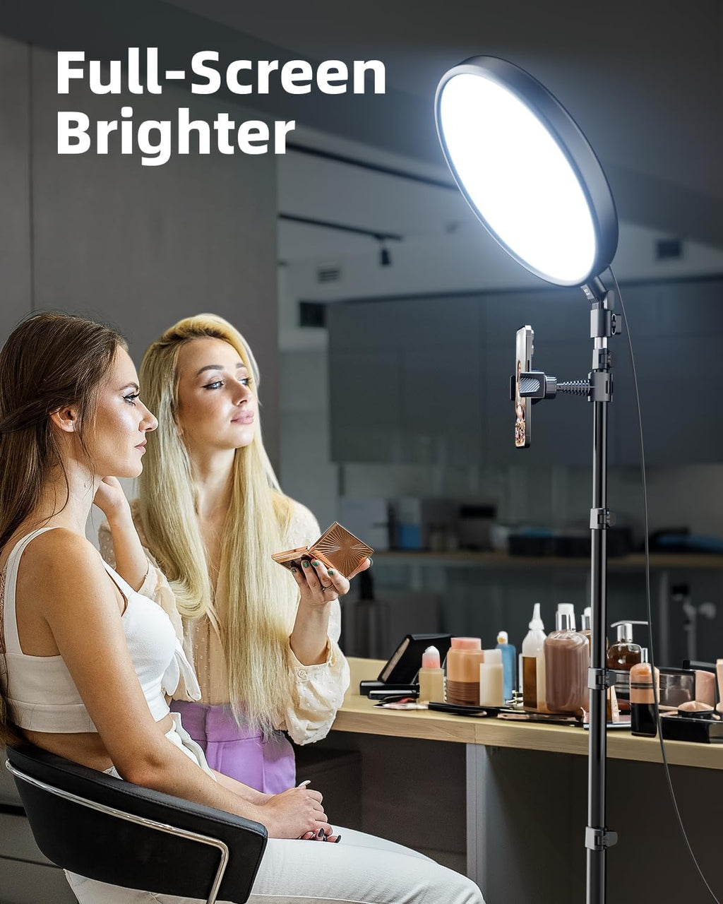 Ring Light with 72" Tripod Stand and Phone Holder, 6500K Full-Screen Selfie Ring Light for Makeup Barber Video Recording, Photography Lighting, Ring Light Tripod for Iphone Phone with Remote