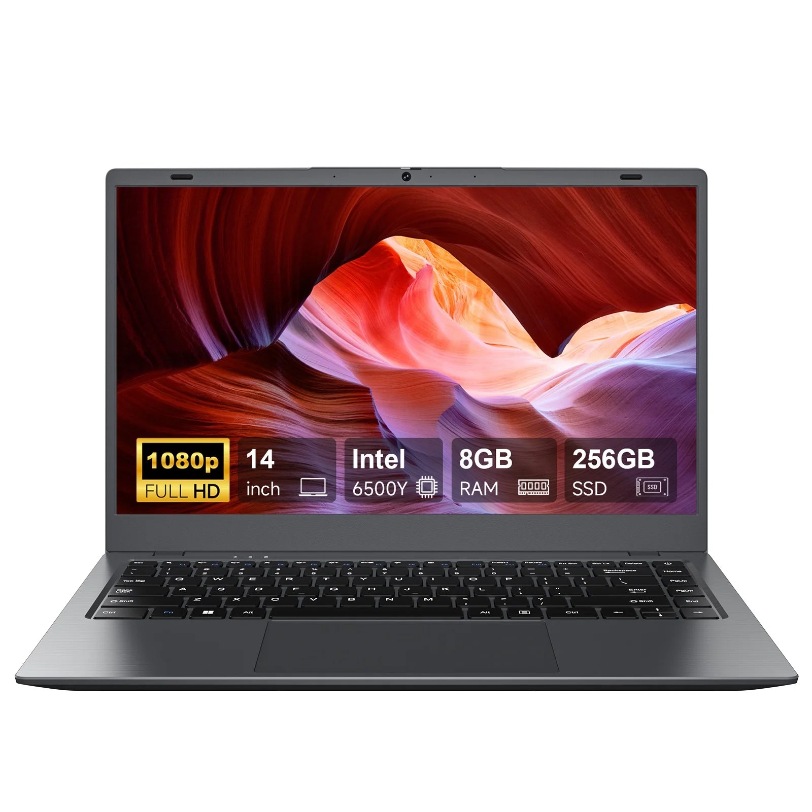 14Inch Laptop Compter, 8GB RAM 256GB ROM Intel 6500Y with 2 Cores, up to 3.4Ghz, with Office 2024 Windows 11 Wifi 5 BT5.0 for Business, Beginners, Student, Dark Gray