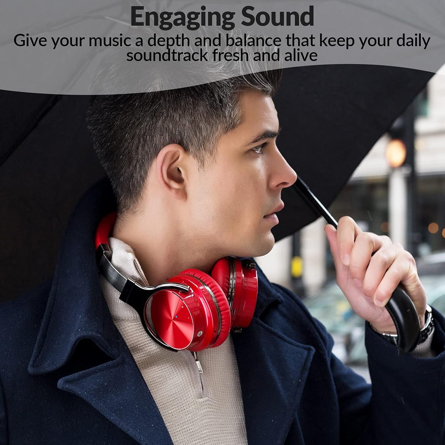 E7 PRO Active Noise Cancelling Headphones Bluetooth Headphones with Microphone Deep Bass Wireless Headphones over Ear, Comfortable Fit, 30H Playtime for Tv/Computer/Cellphone, Red