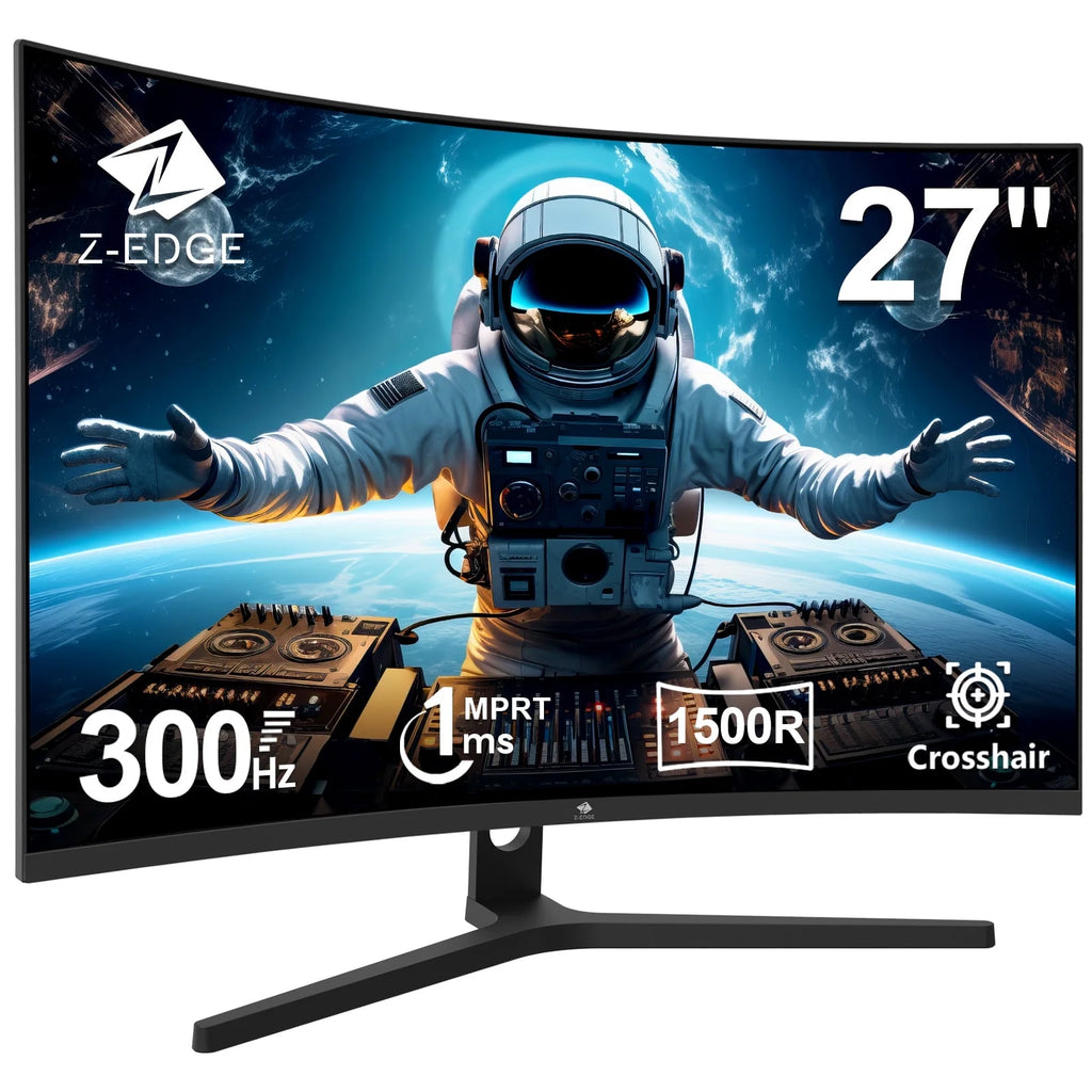 27 Inch 300Hz Curved Gaming Monitor, FHD 1080P VA Display, 1Ms MPRT, AMD Freesync, HDR Support, VESA Mount Compatible, Black