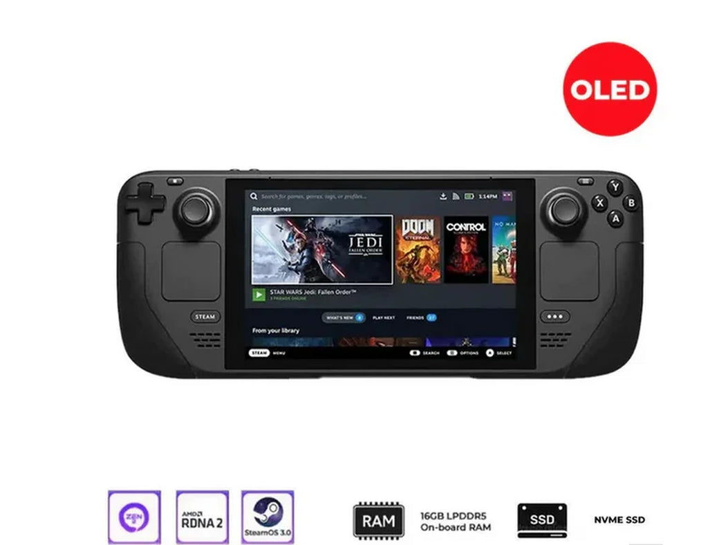 Steam Deck 2TB Upgraded Handheld Gaming Console with Carring Case, 16GB RAM, 1280 X 800 OLED Display, Silicone Soft Cover Protector & Joystic Cap & Tempered Glass Film Bundle