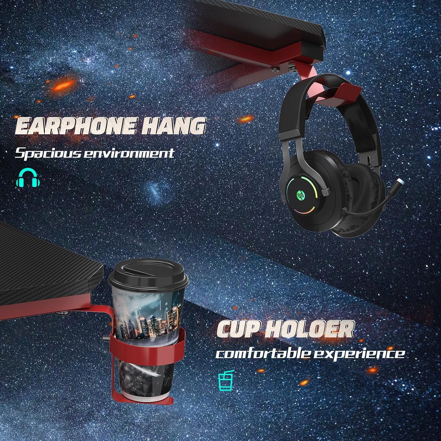 Gaming Desk 47 Inch PC Computer Desk, Home Office Desk Workstation, Professional Gaming Desk Table with Cup Holder & Headphone Hook