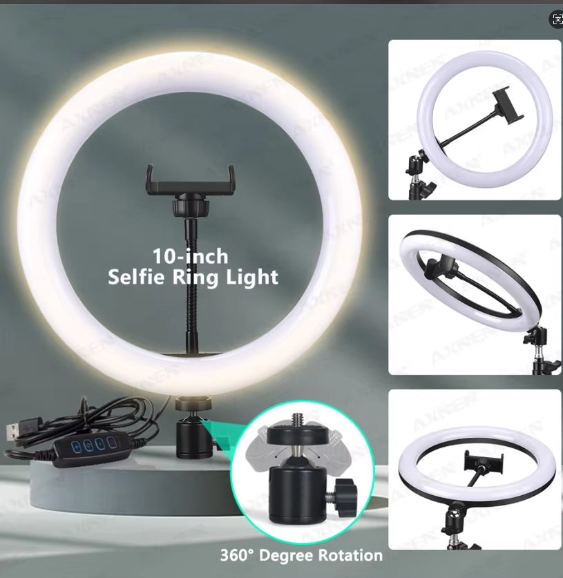 10Inch LED Ring Light Kit with 61Inch Telescopic Tripod Adjustable Studio Lighting for Selfie Photography Video Streaming Holder