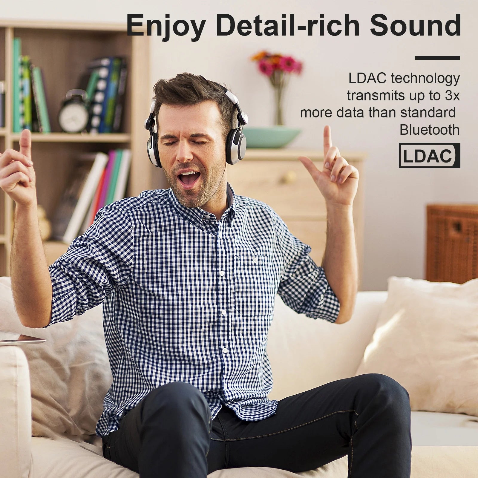 E700 Active Noise Cancelling Headphones with LDAC, 60H Playtime Wireless Bluetooth Headphone