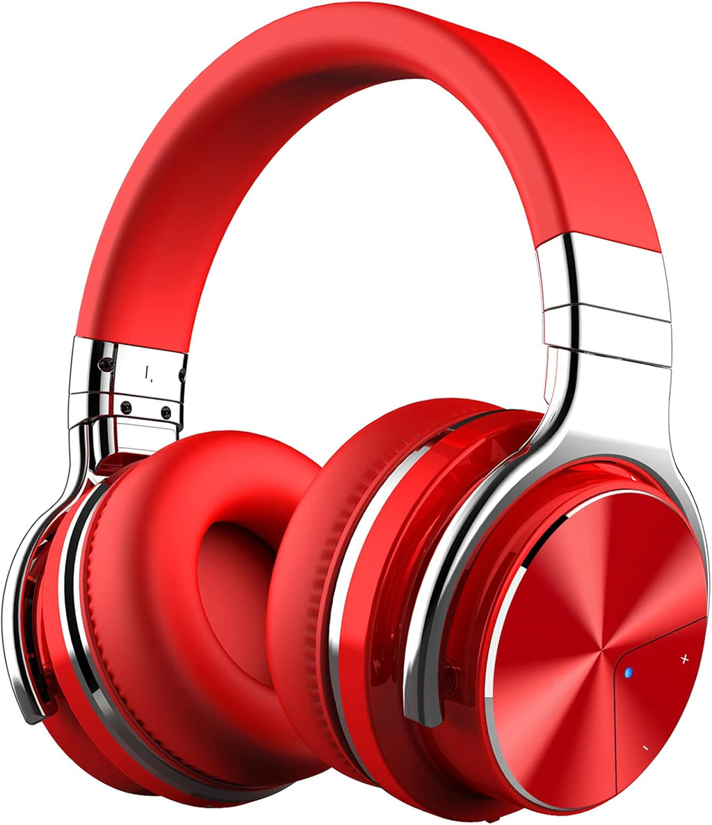 E7 PRO Active Noise Cancelling Headphones Bluetooth Headphones with Microphone Deep Bass Wireless Headphones over Ear, Comfortable Fit, 30H Playtime for Tv/Computer/Cellphone, Red