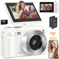 Digital Camera 5K 75MP Wifi Vlogging Camera for Photography, 18X Zoom, Autofocus, Flip Screen with 32GB Card, White
