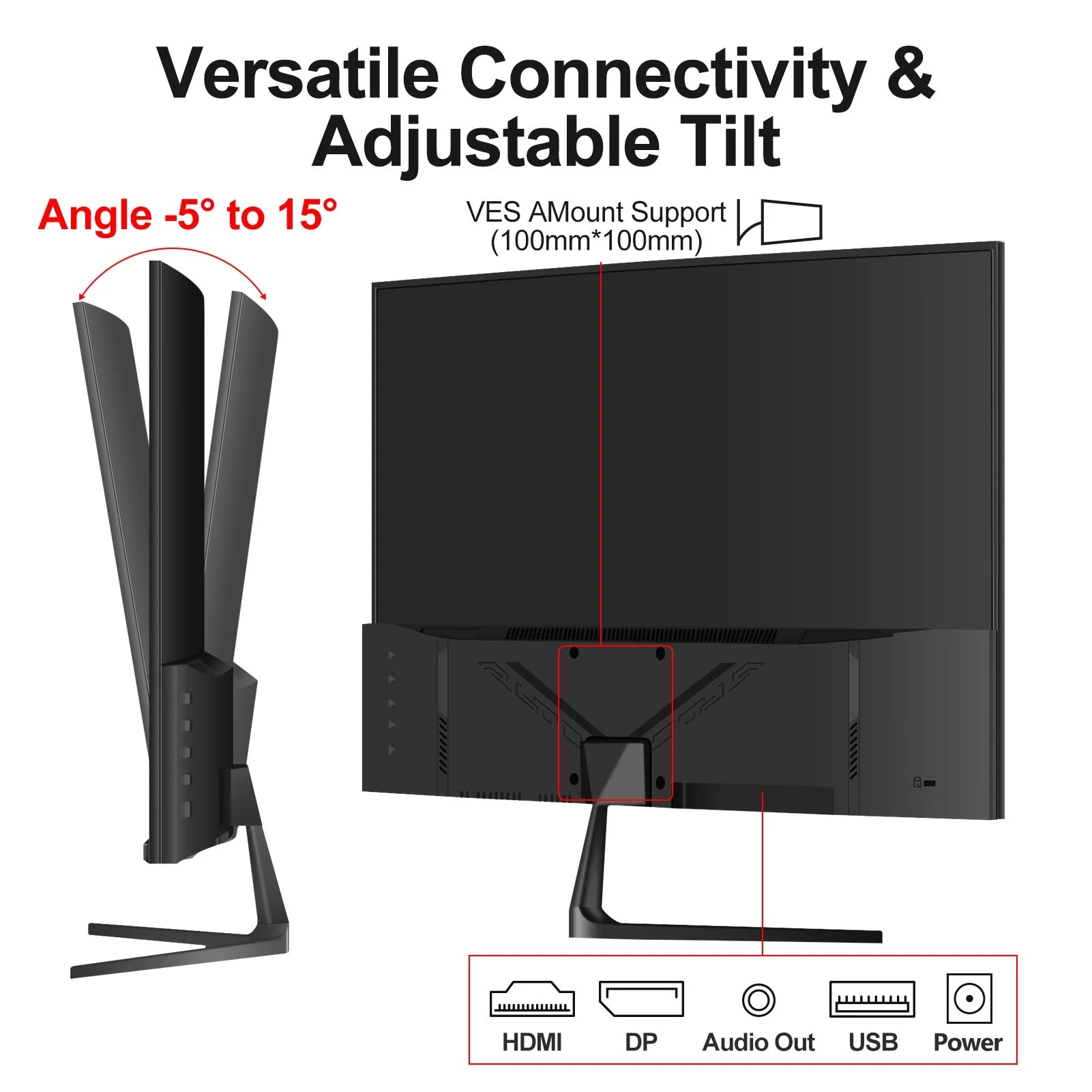 Gaming Monitor 24 Inch 144Hz/165Hz, Computer Monitor FHD 1080P LED VA Display, Ultra-Thin Frameless Screen PC Monitor HDMI DP, Black