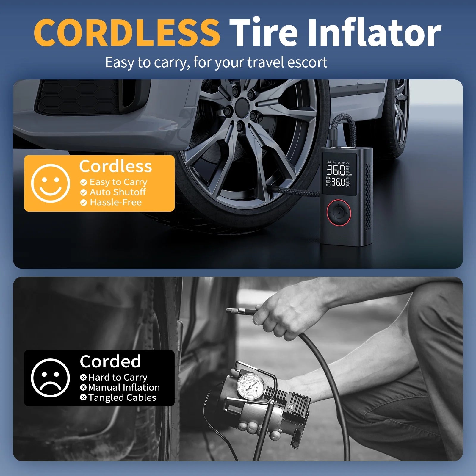 Cordless Tire Inflator Portable Air Compressor - Air Pump for Car Tires 150 Psi
