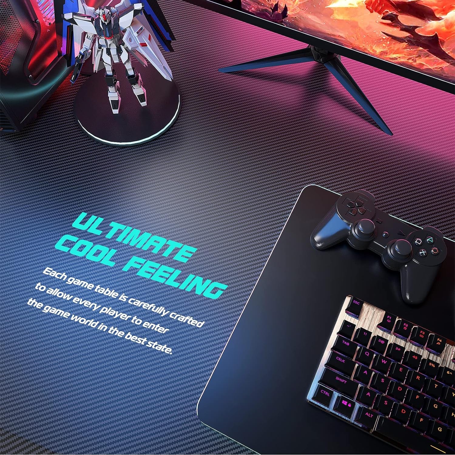 Gaming Desk 47 Inch PC Computer Desk, Home Office Desk Workstation, Professional Gaming Desk Table with Cup Holder & Headphone Hook